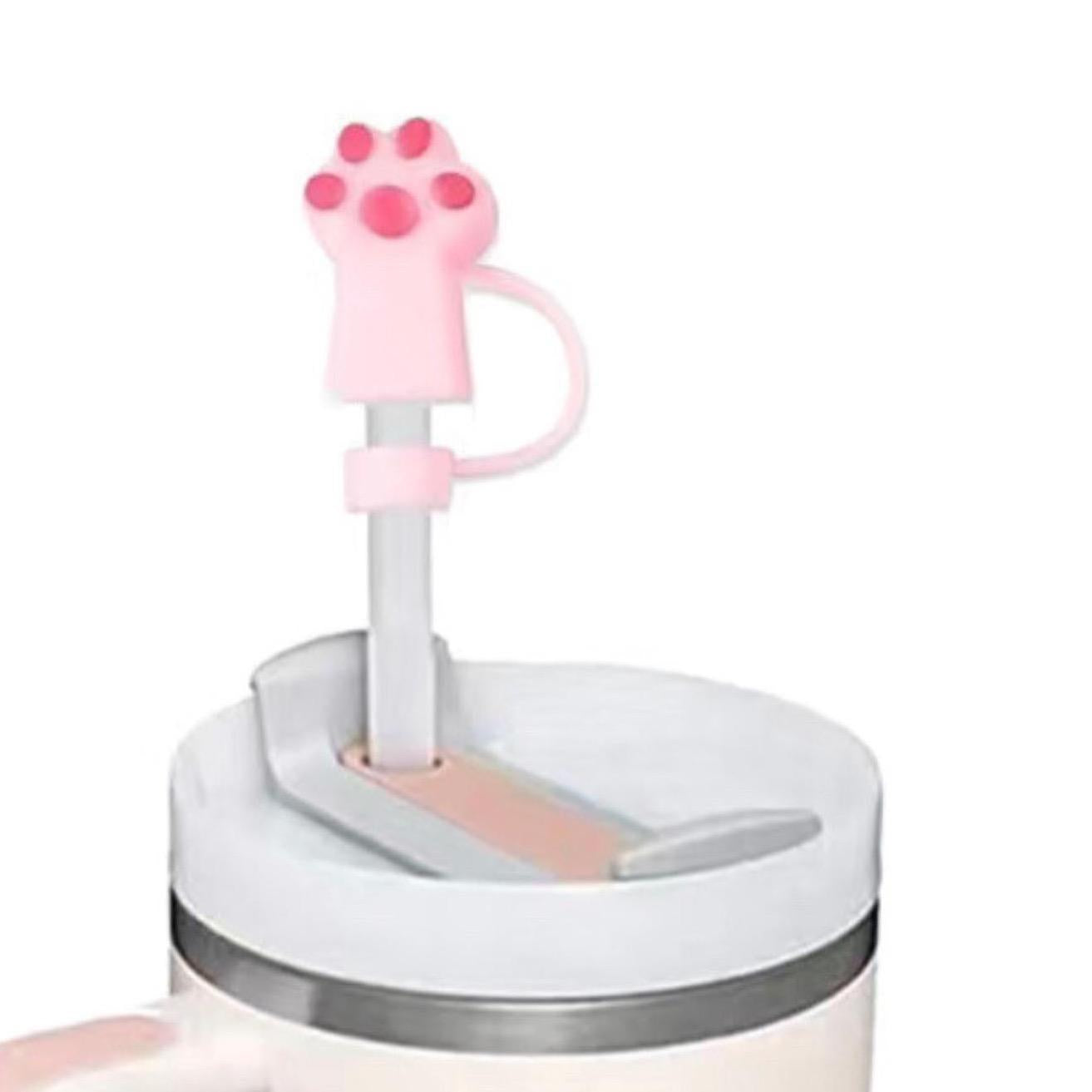 Colorful 3D Paw Print Straw Cover- Fits XL 10mm Diameter Straw - 6 Different Colors - Pink White Black Green Gray Tan - Reusable Silicone