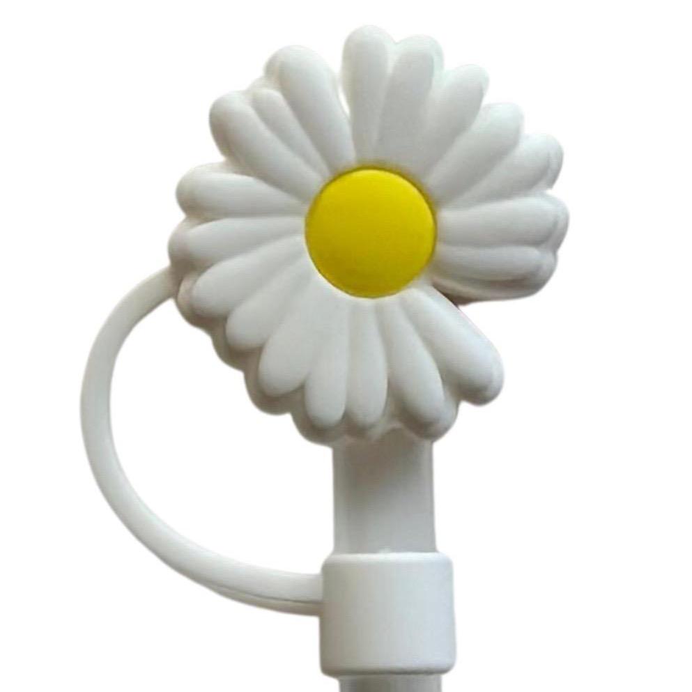 White Daisy or Pink Daisy Straw Cover - 2 Sizes Available - Reusable Silicone