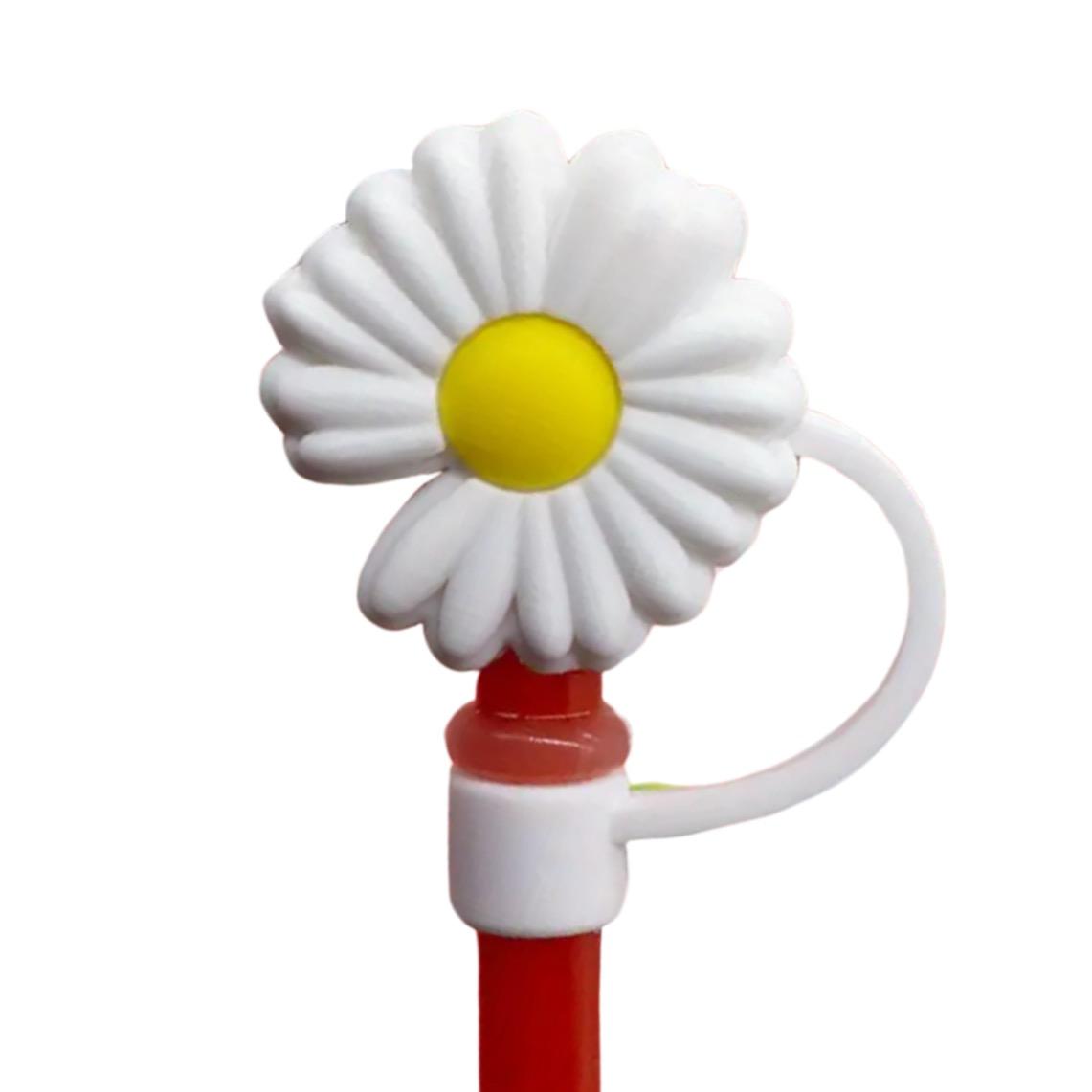 White Daisy or Pink Daisy Straw Cover - 2 Sizes Available - Reusable Silicone