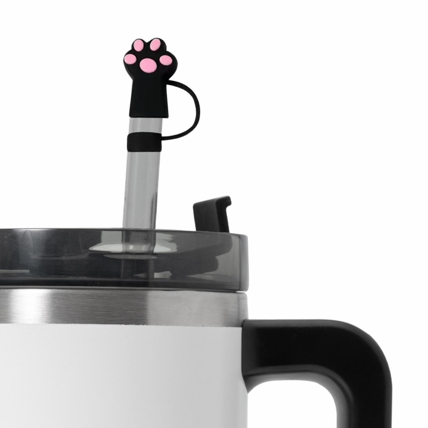 Colorful 3D Paw Print Straw Cover- Fits XL 10mm Diameter Straw - 6 Different Colors - Pink White Black Green Gray Tan - Reusable Silicone