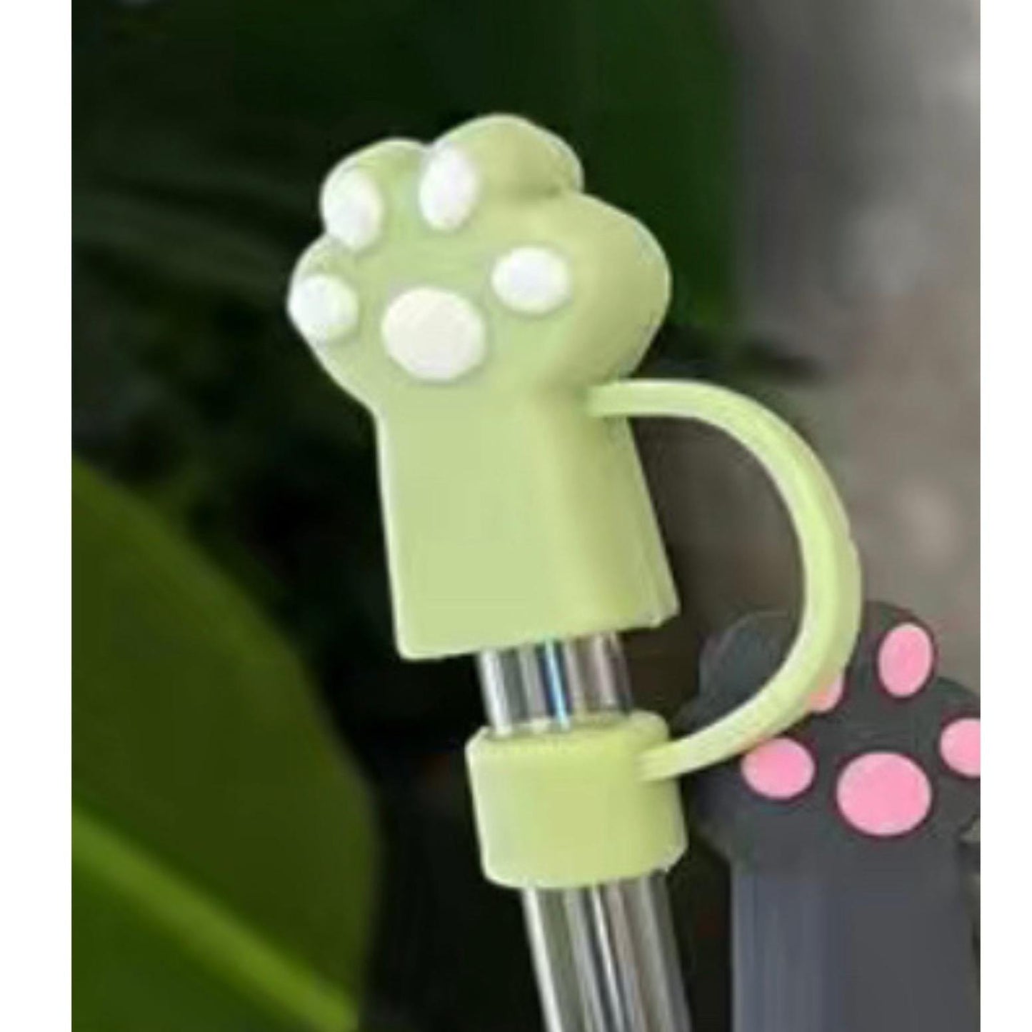 Colorful 3D Paw Print Straw Cover- Fits XL 10mm Diameter Straw - 6 Different Colors - Pink White Black Green Gray Tan - Reusable Silicone