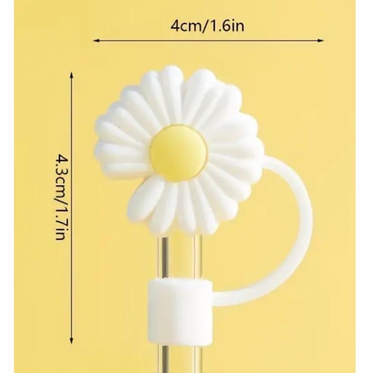 White Daisy or Pink Daisy Straw Cover - 2 Sizes Available - Reusable Silicone