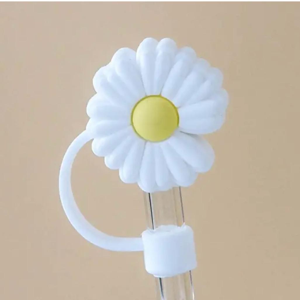 White Daisy or Pink Daisy Straw Cover - 2 Sizes Available - Reusable Silicone