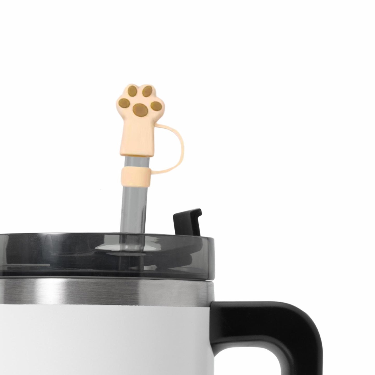 Colorful 3D Paw Print Straw Cover- Fits XL 10mm Diameter Straw - 6 Different Colors - Pink White Black Green Gray Tan - Reusable Silicone