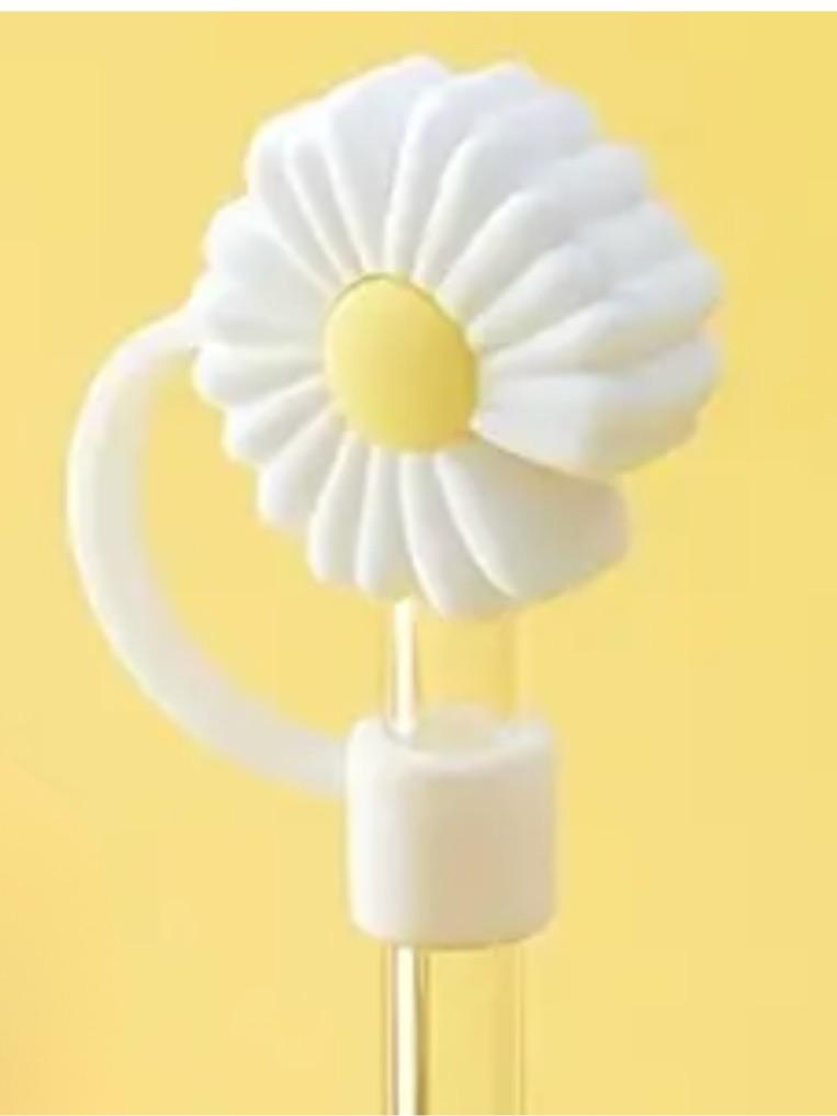 White Daisy or Pink Daisy Straw Cover - 2 Sizes Available - Reusable Silicone