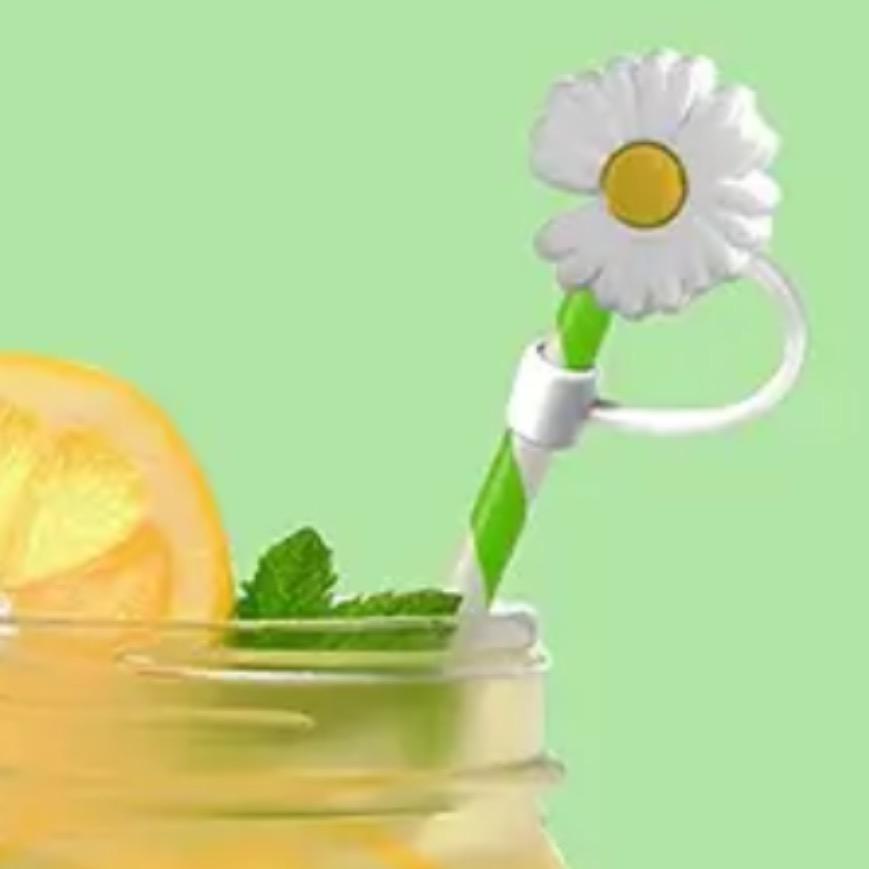White Daisy or Pink Daisy Straw Cover - 2 Sizes Available - Reusable Silicone