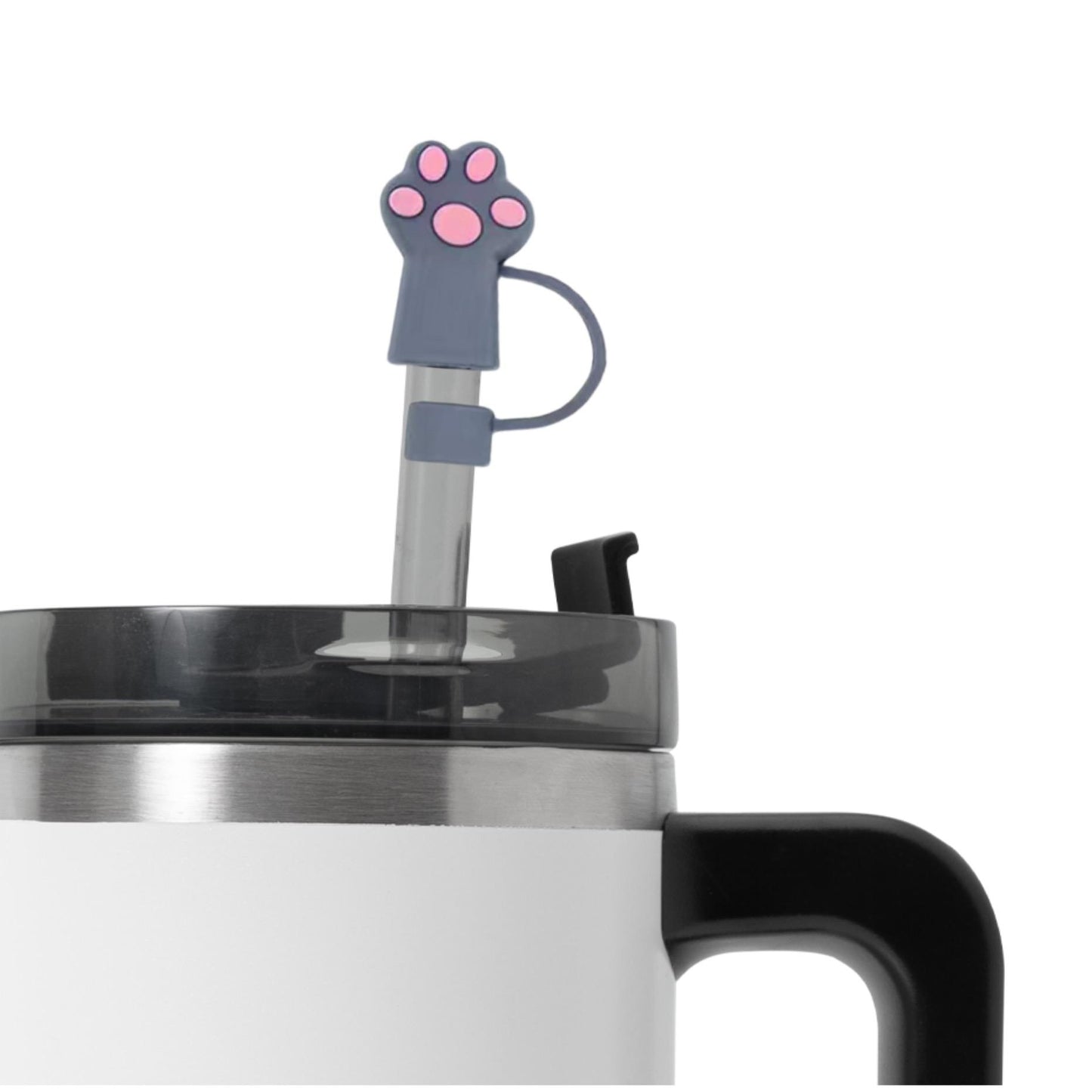 Colorful 3D Paw Print Straw Cover- Fits XL 10mm Diameter Straw - 6 Different Colors - Pink White Black Green Gray Tan - Reusable Silicone