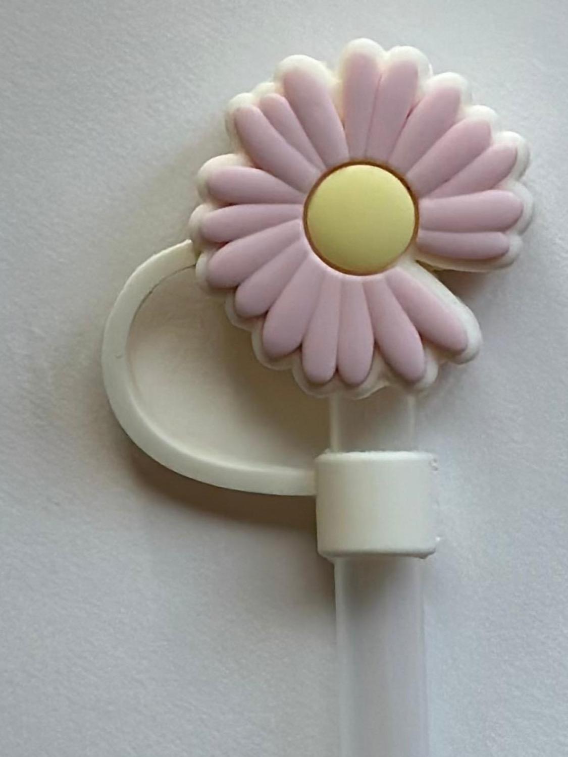 White Daisy or Pink Daisy Straw Cover - 2 Sizes Available - Reusable Silicone