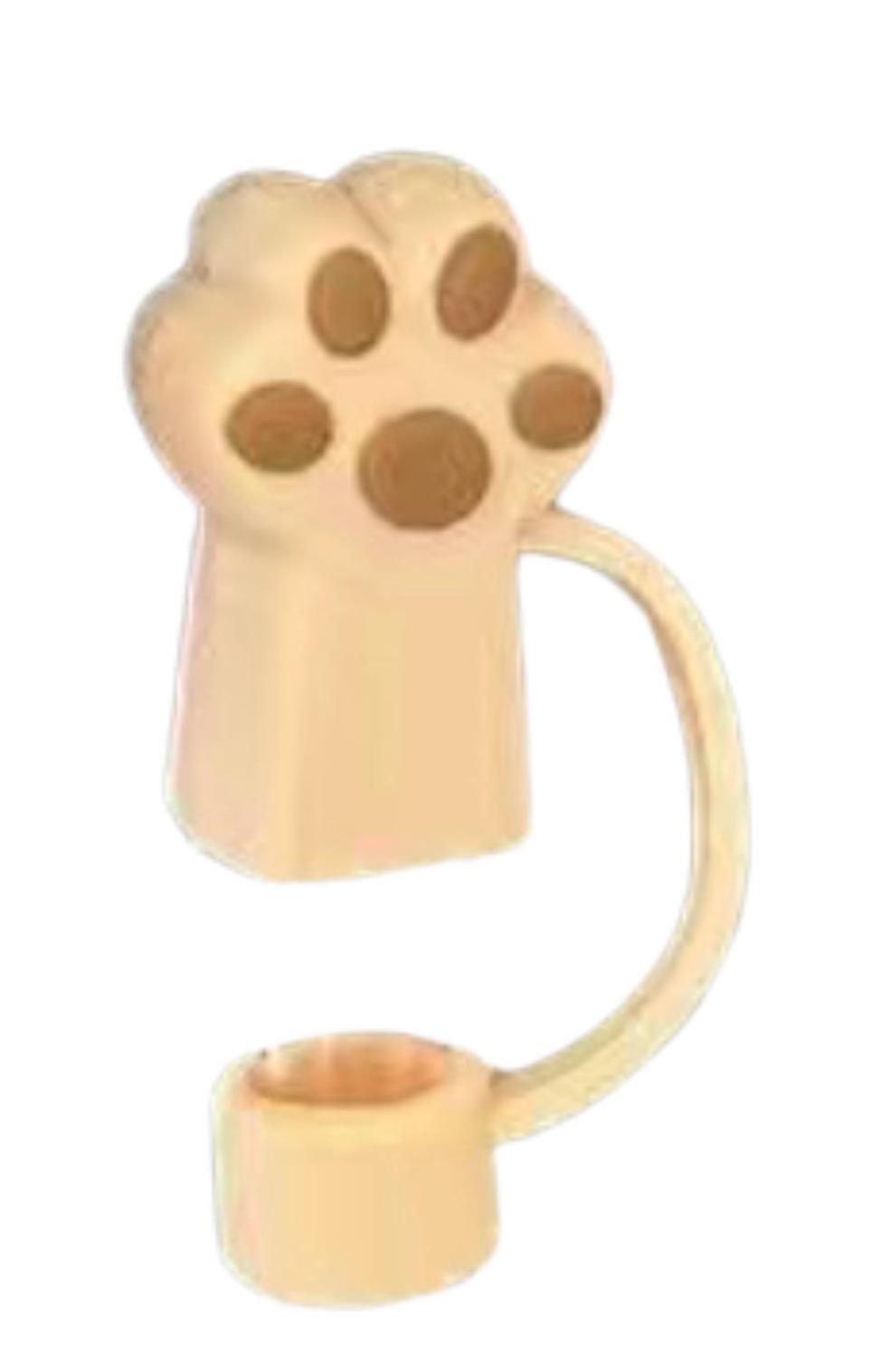Colorful 3D Paw Print Straw Cover- Fits XL 10mm Diameter Straw - 6 Different Colors - Pink White Black Green Gray Tan - Reusable Silicone