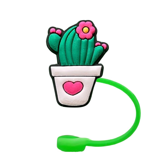 Flower Cactus With Heart Straw Cover - 2 Sizes Available - Reusable Silicone