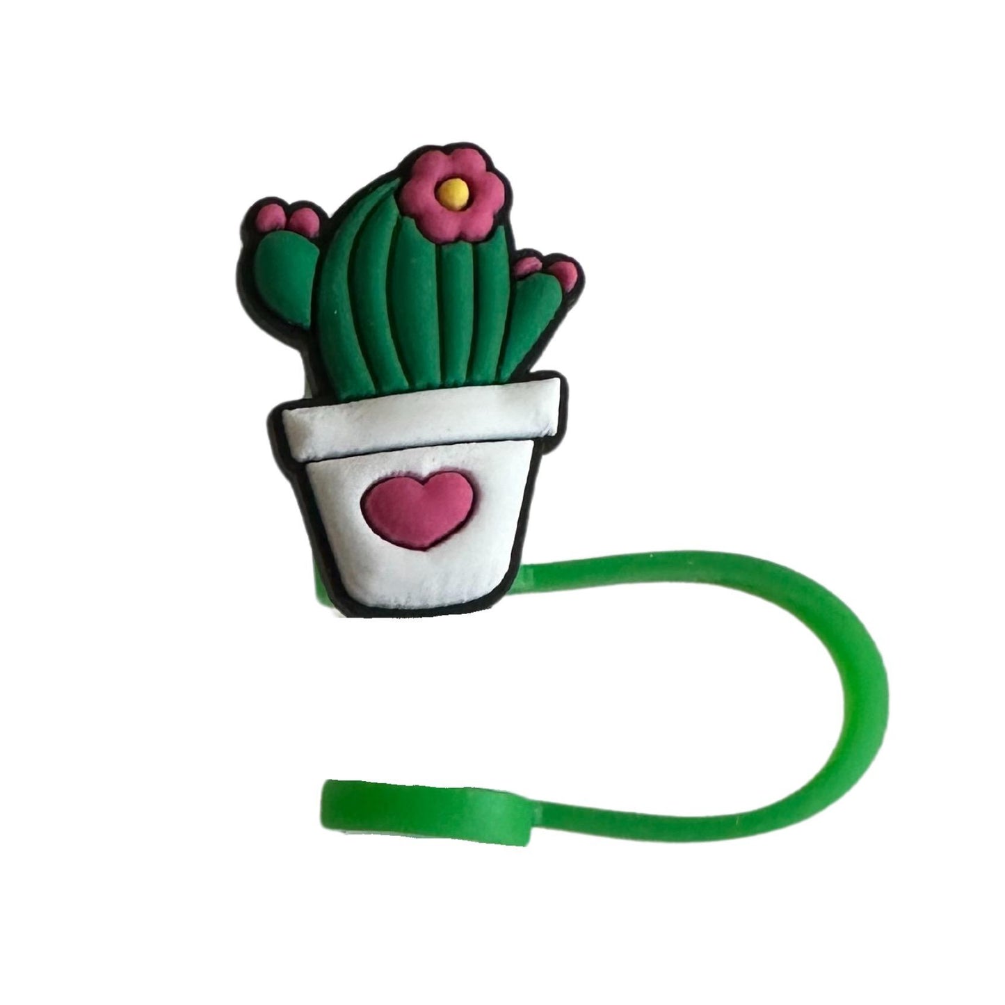 Flower Cactus With Heart Straw Cover - 2 Sizes Available - Reusable Silicone