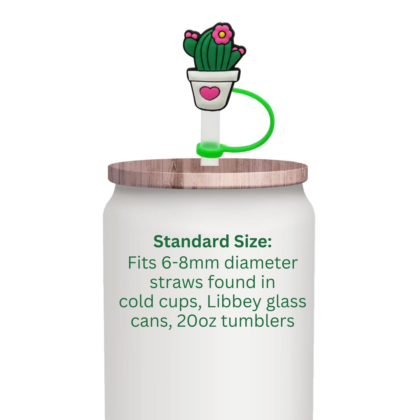 Flower Cactus With Heart Straw Cover - 2 Sizes Available - Reusable Silicone