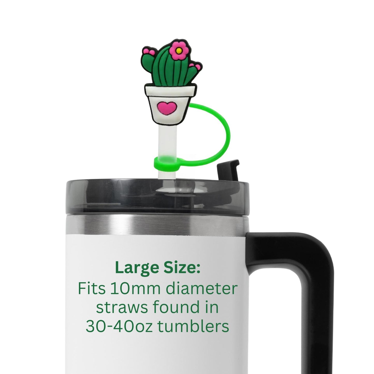 Flower Cactus With Heart Straw Cover - 2 Sizes Available - Reusable Silicone