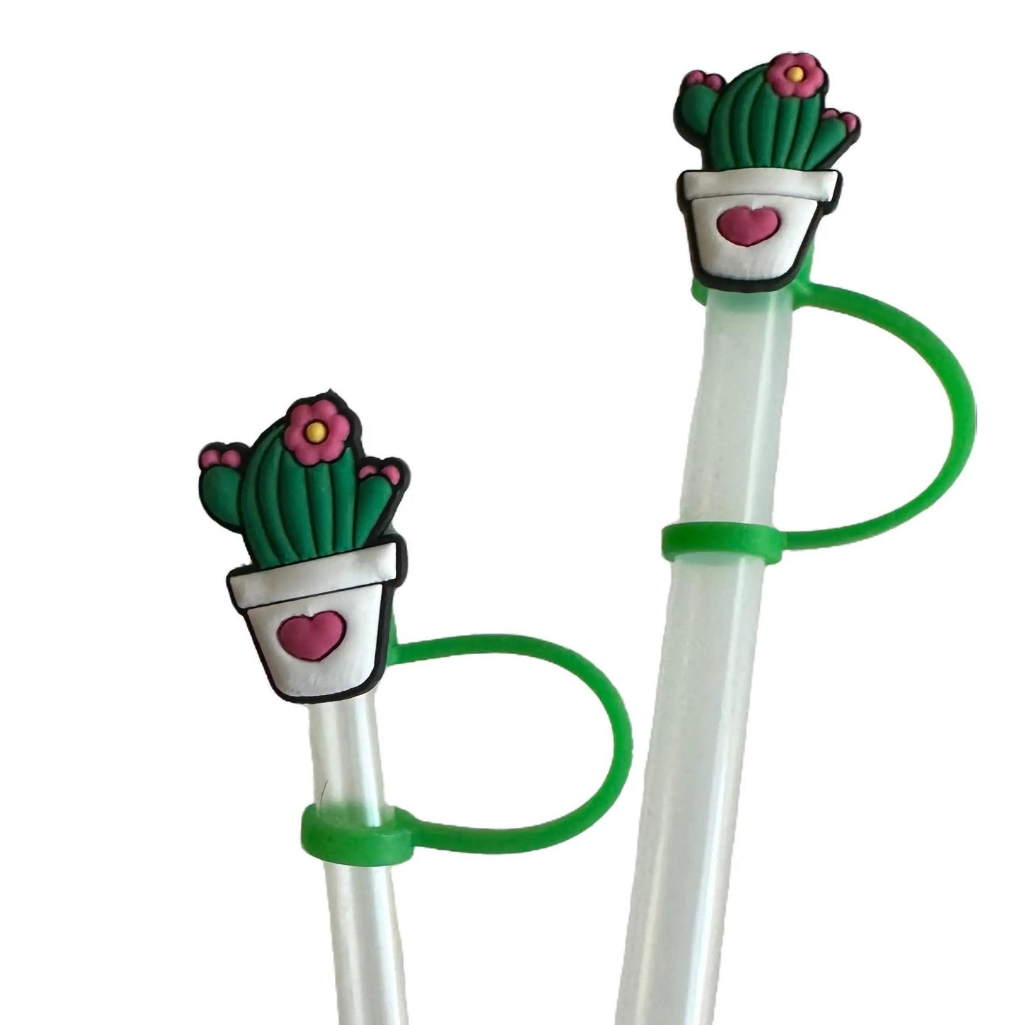 Flower Cactus With Heart Straw Cover - 2 Sizes Available - Reusable Silicone