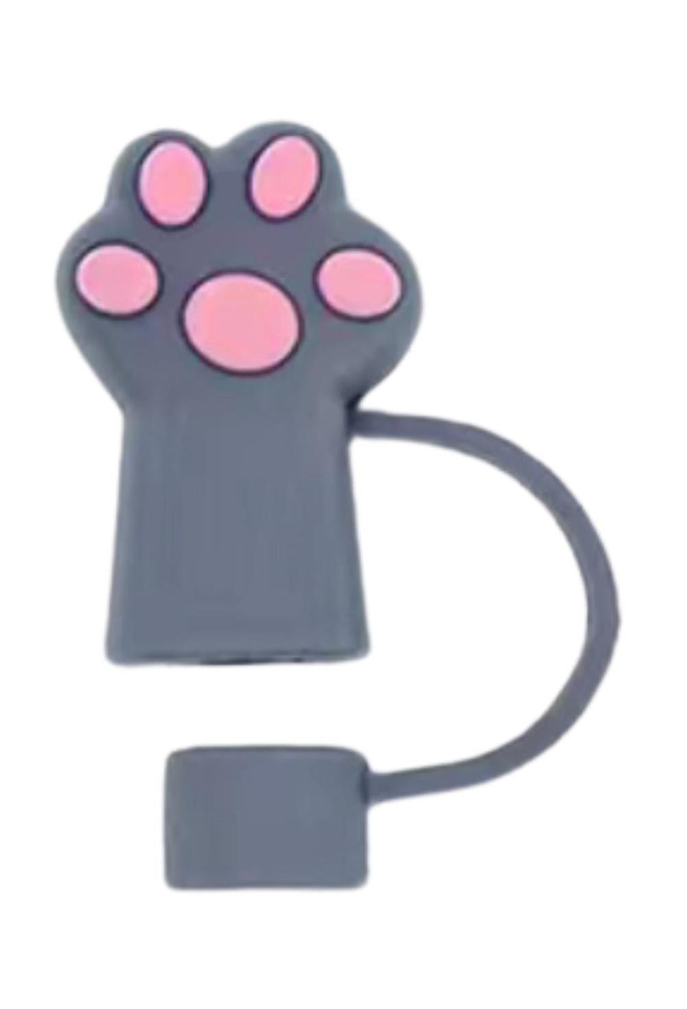 Colorful 3D Paw Print Straw Cover- Fits XL 10mm Diameter Straw - 6 Different Colors -  Pink White Black Green Gray Tan -  Reusable Silicone