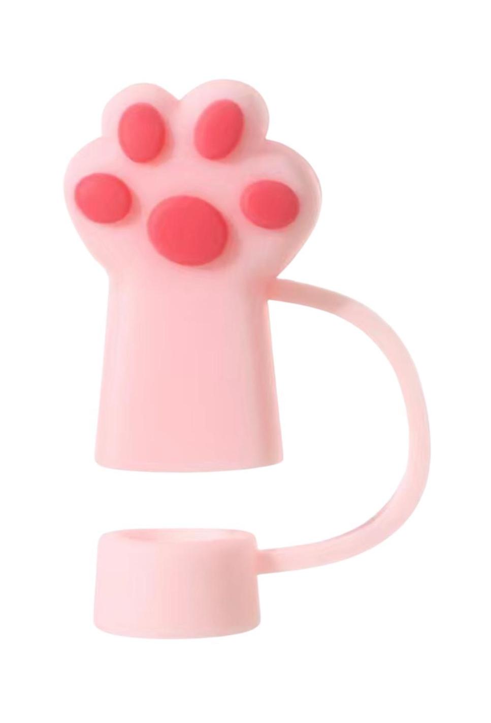 Colorful 3D Paw Print Straw Cover- Fits XL 10mm Diameter Straw - 6 Different Colors -  Pink White Black Green Gray Tan -  Reusable Silicone