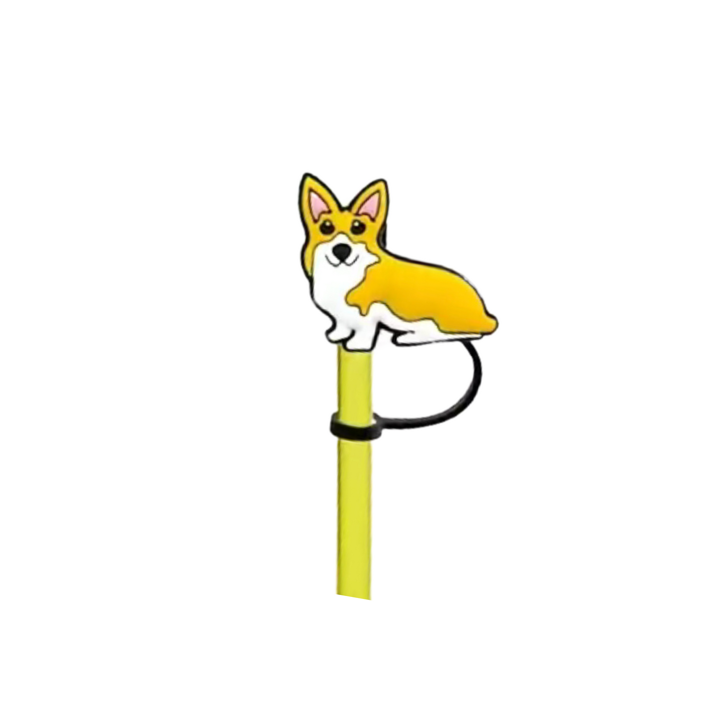 Corgi Dog Straw Cover - 2 Sizes Available - Reusable Silicone