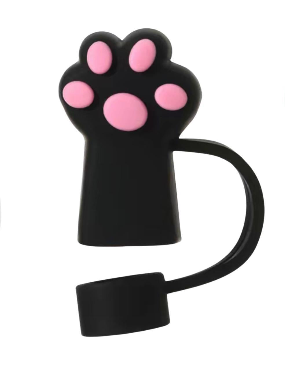 Colorful 3D Paw Print Straw Cover- Fits XL 10mm Diameter Straw - 6 Different Colors -  Pink White Black Green Gray Tan -  Reusable Silicone