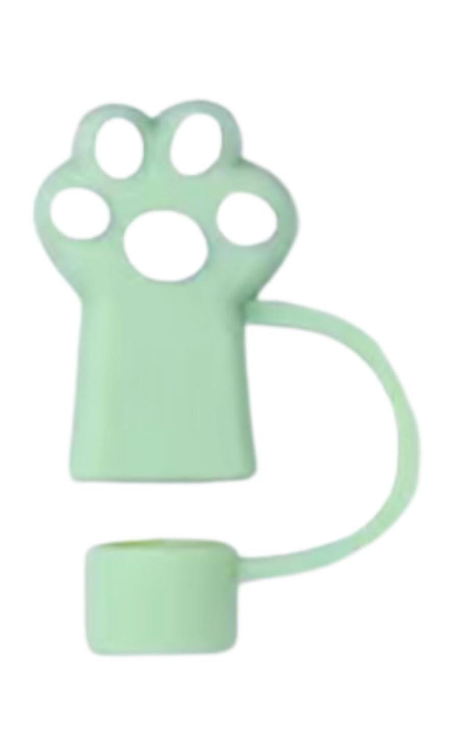 Colorful 3D Paw Print Straw Cover- Fits XL 10mm Diameter Straw - 6 Different Colors -  Pink White Black Green Gray Tan -  Reusable Silicone