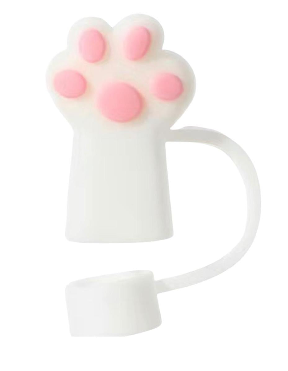 Colorful 3D Paw Print Straw Cover- Fits XL 10mm Diameter Straw - 6 Different Colors -  Pink White Black Green Gray Tan -  Reusable Silicone